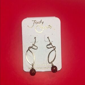 Jody Coyote Whimsical Gold Earrings with Red Beads
